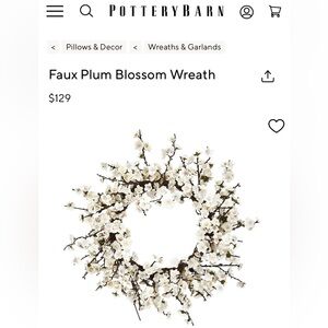 Pottery Barn Faux Plum Blossom Wreath - White